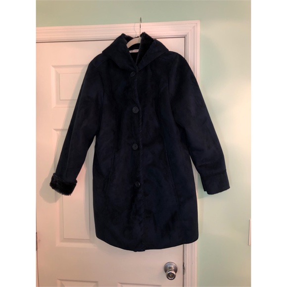 Denim & Co Navy Faux Suede Parka - Picture 1 of 8